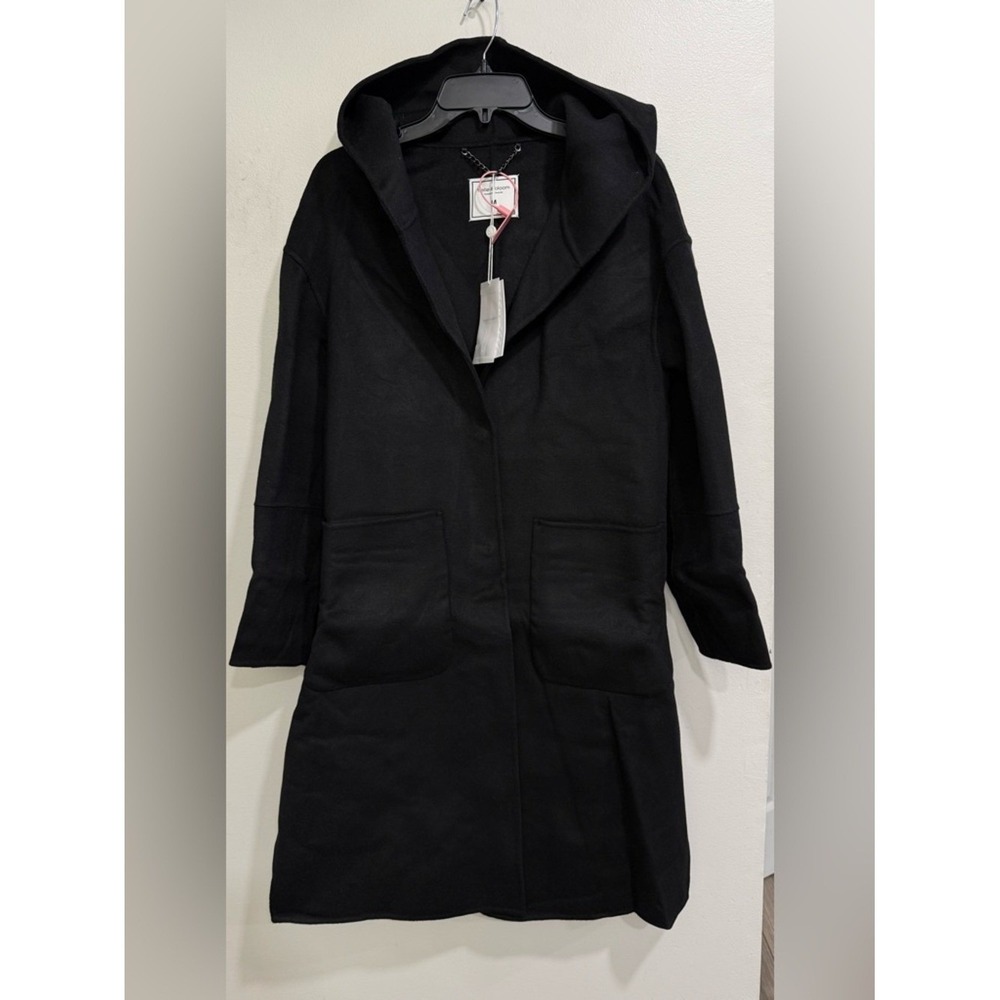 NWT Belle & Bloom Women's Black Walk This Way Wool Blend Oversized Hooded Coat M
